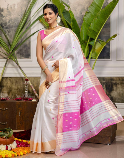 White Linen Woven Saree