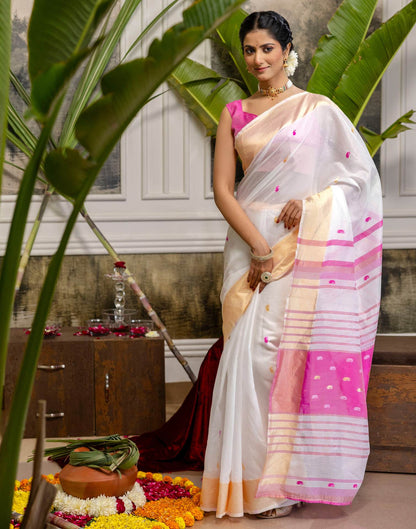 White Linen Woven Saree