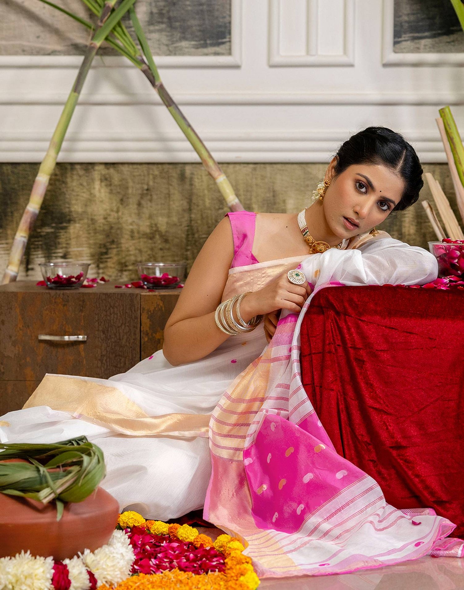White Linen Woven Saree