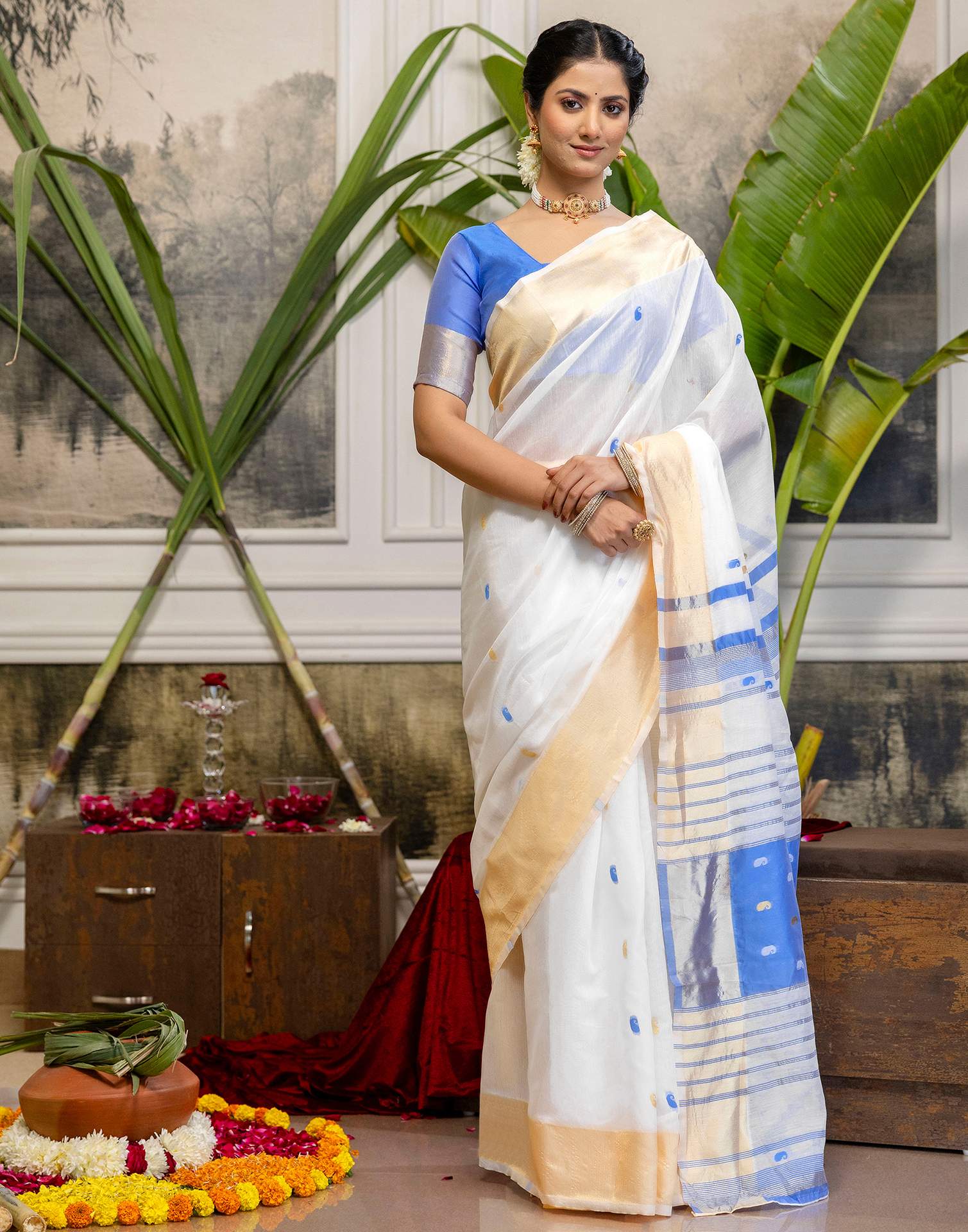 White Linen Woven Saree
