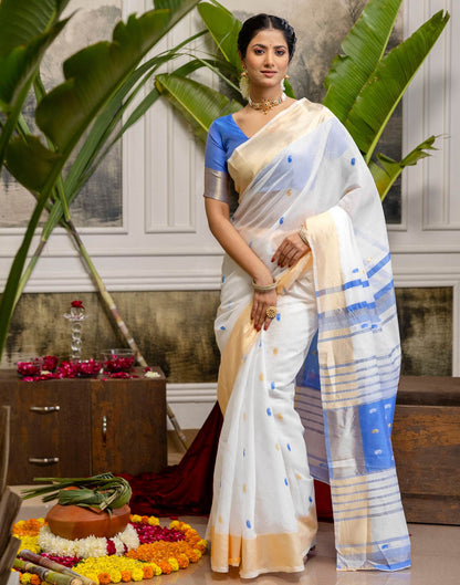White Linen Woven Saree