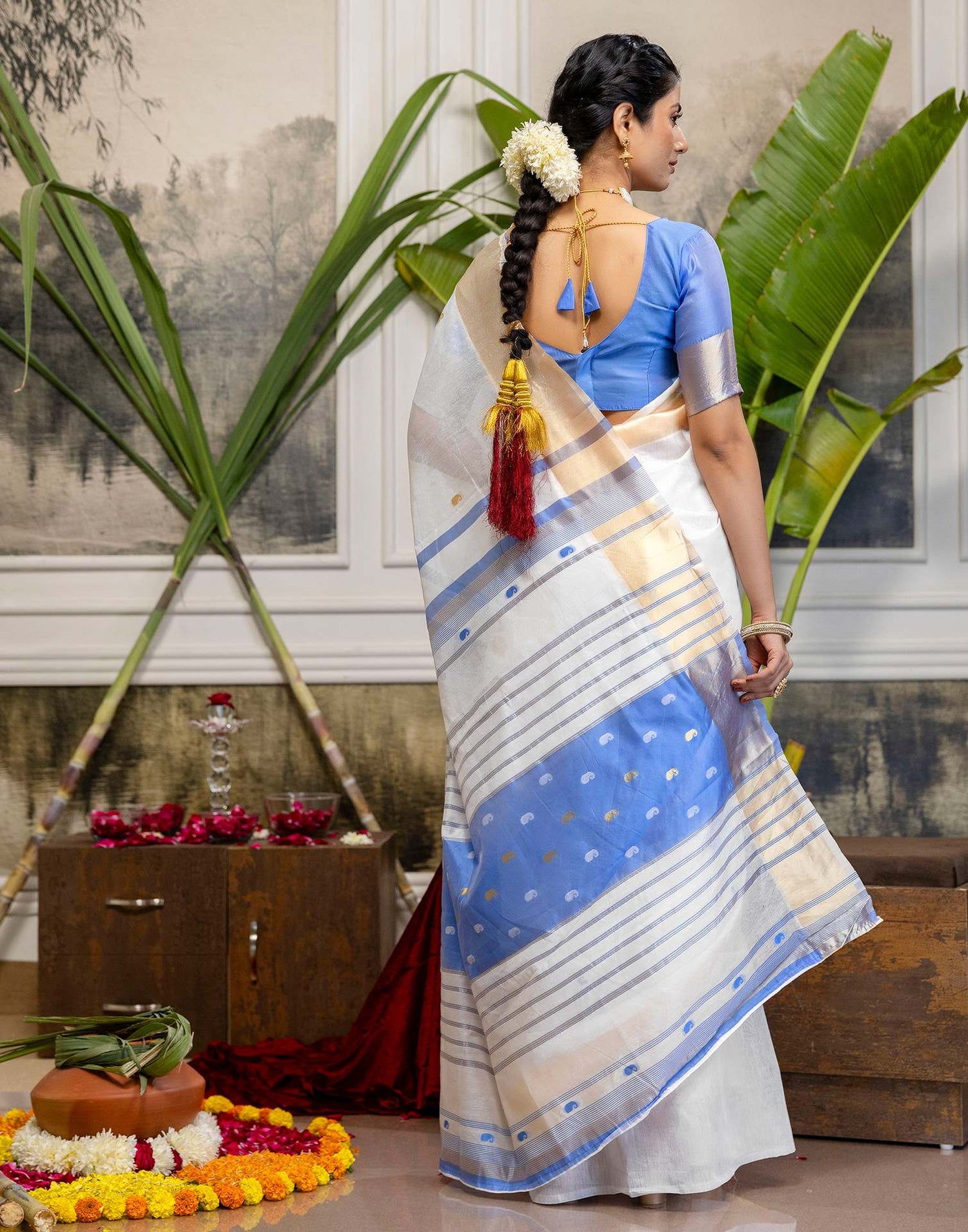 White Linen Woven Saree