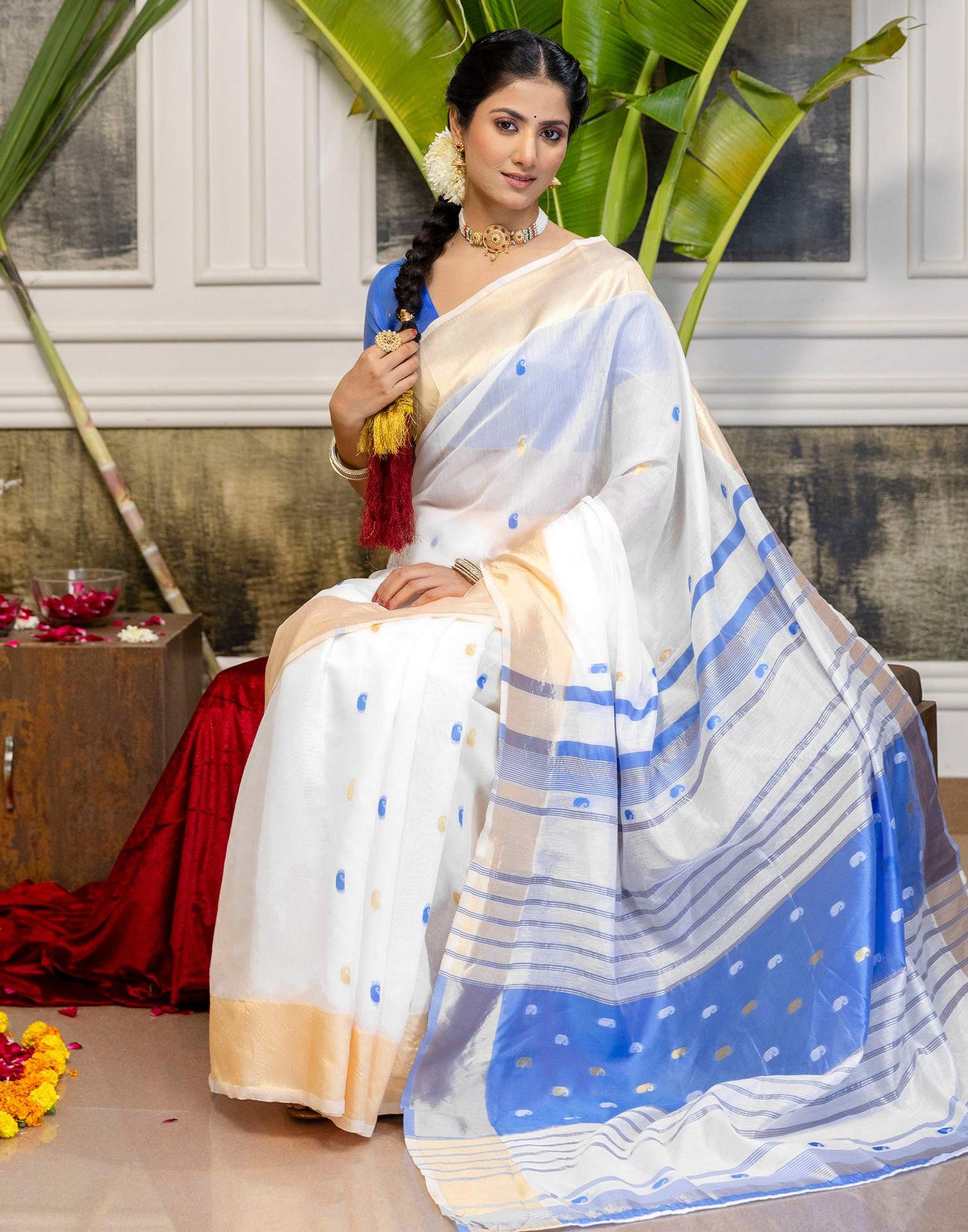White Linen Woven Saree