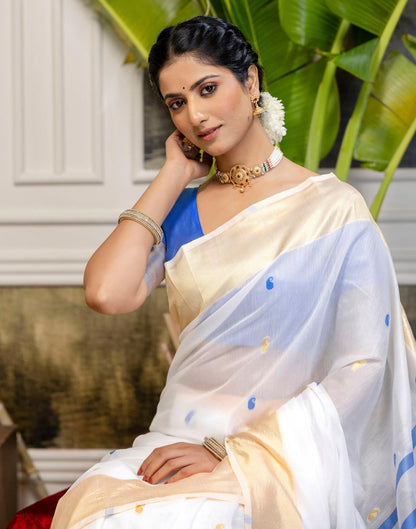 White Linen Woven Saree