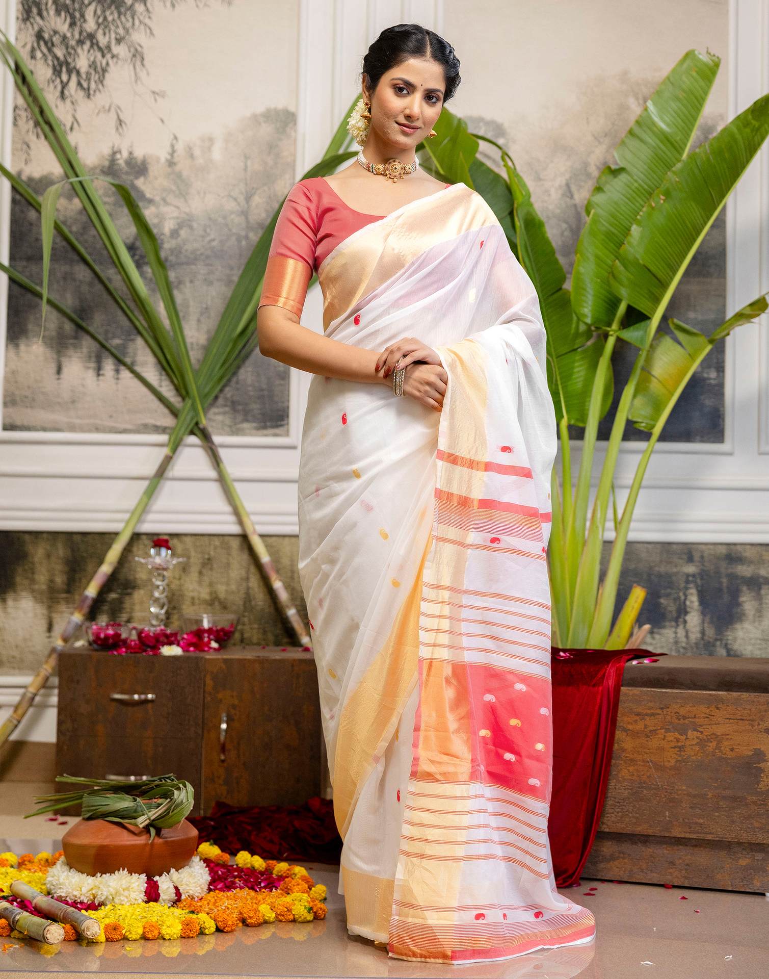 White Linen Woven Saree