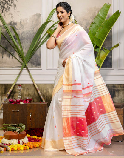 White Linen Woven Saree