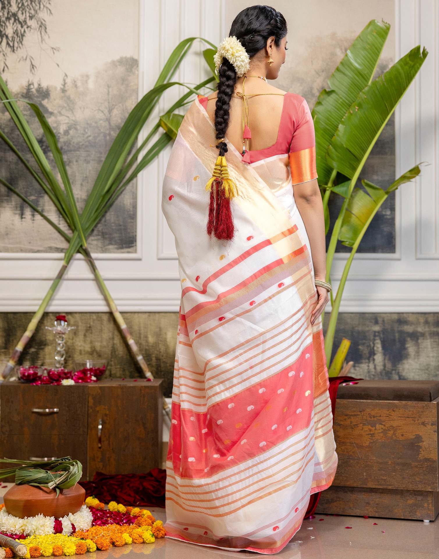 White Linen Woven Saree