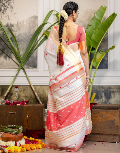 White Linen Woven Saree