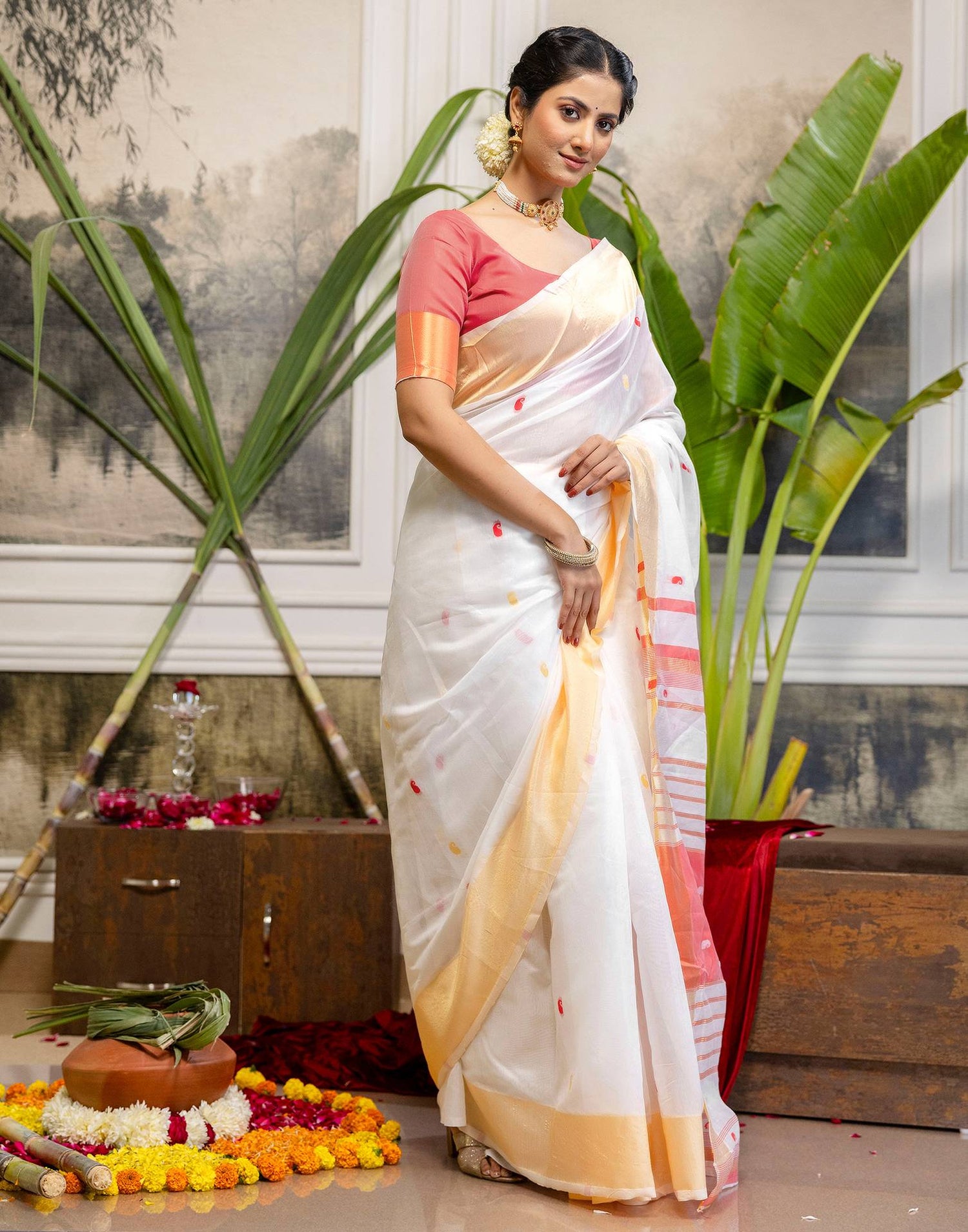 White Linen Woven Saree