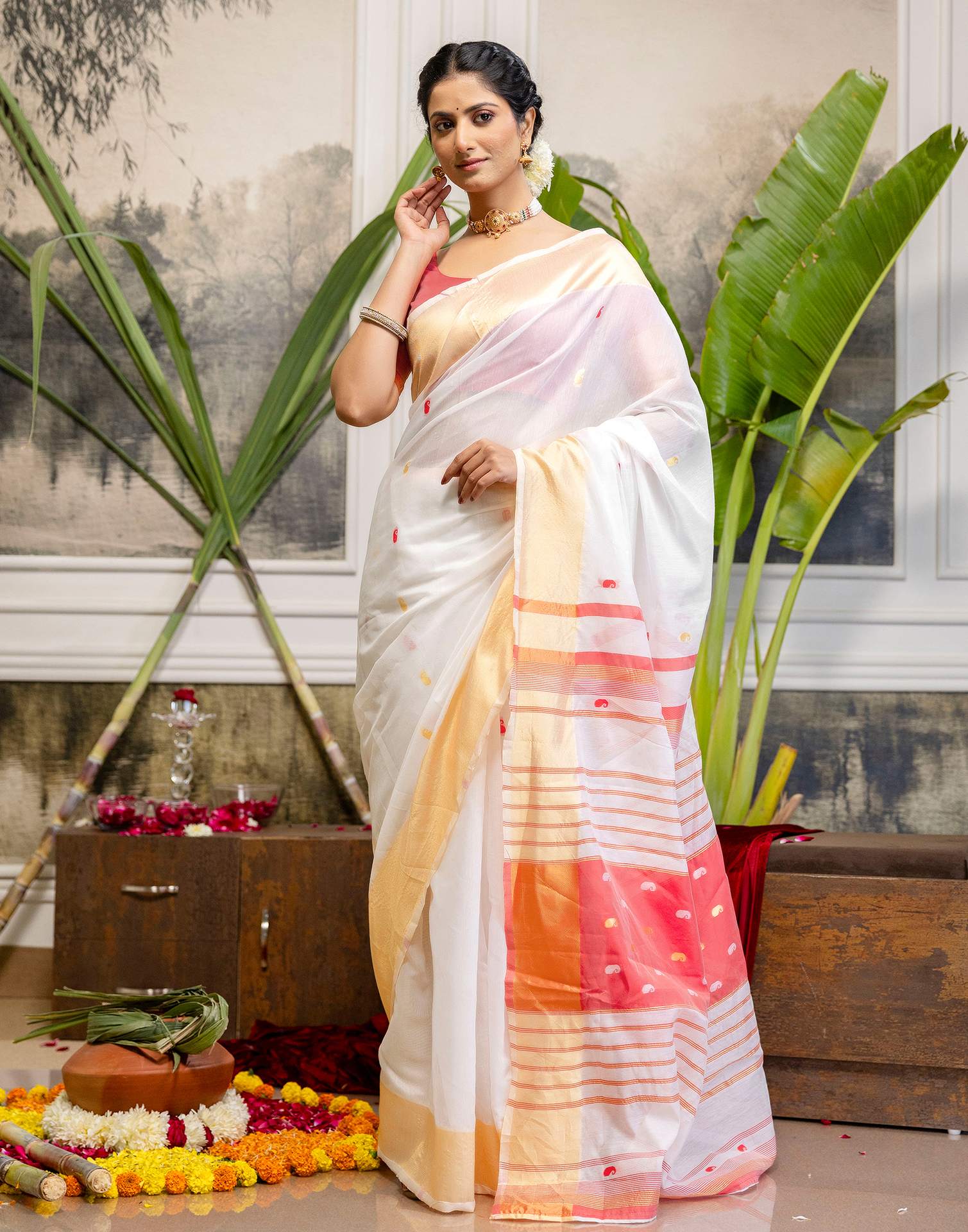 White Linen Woven Saree