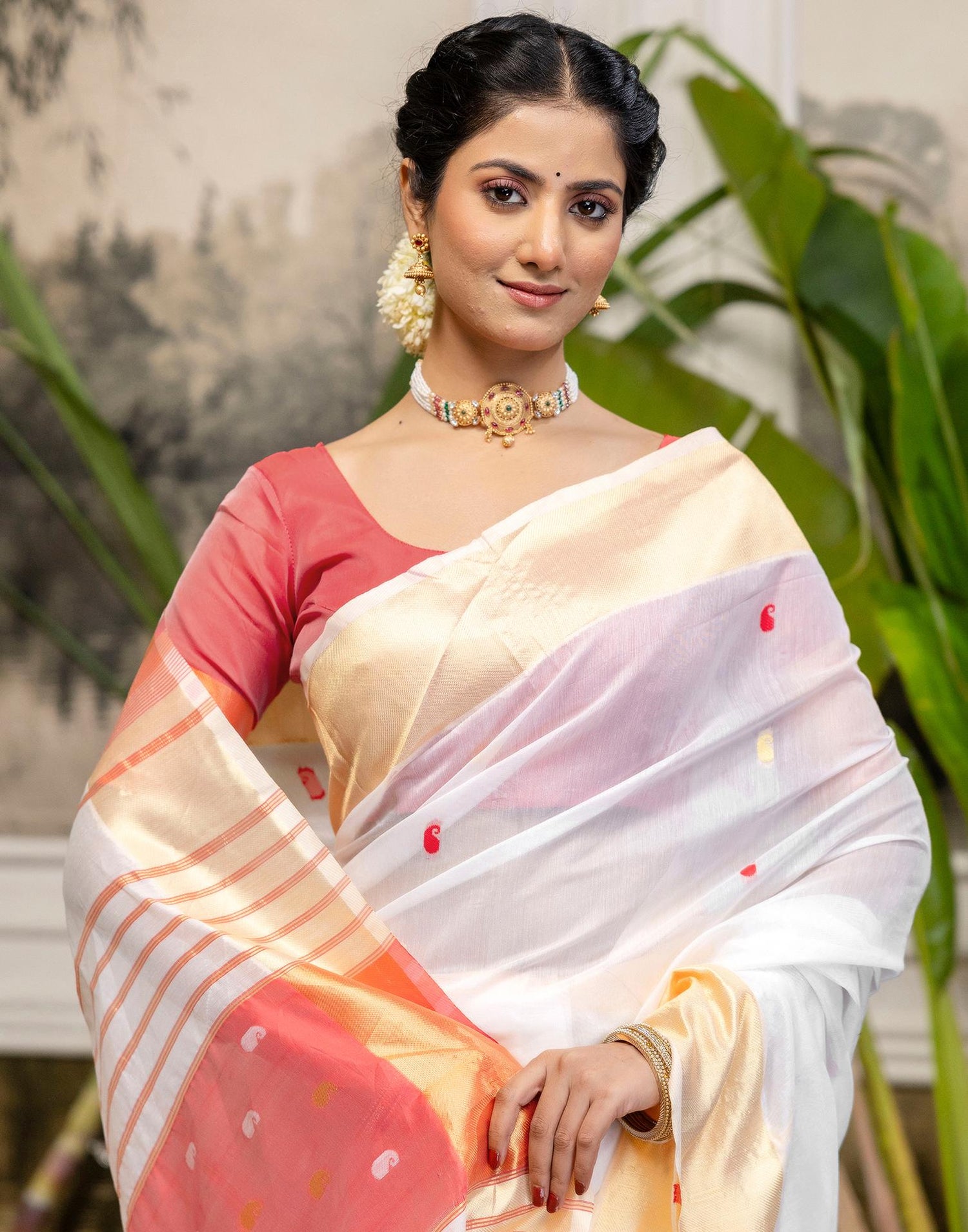 White Linen Woven Saree