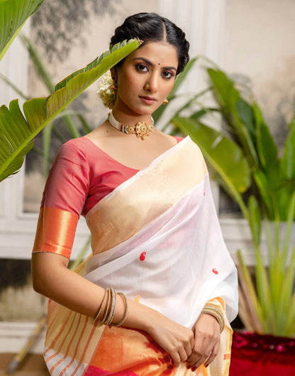 White Linen Woven Saree