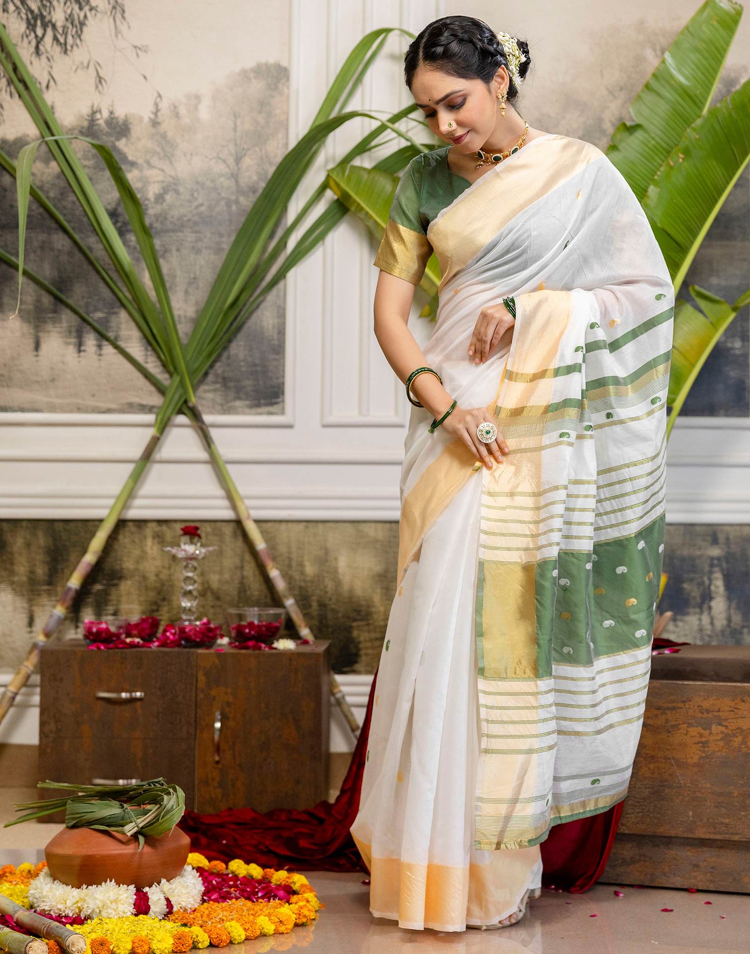 White Linen Woven Saree