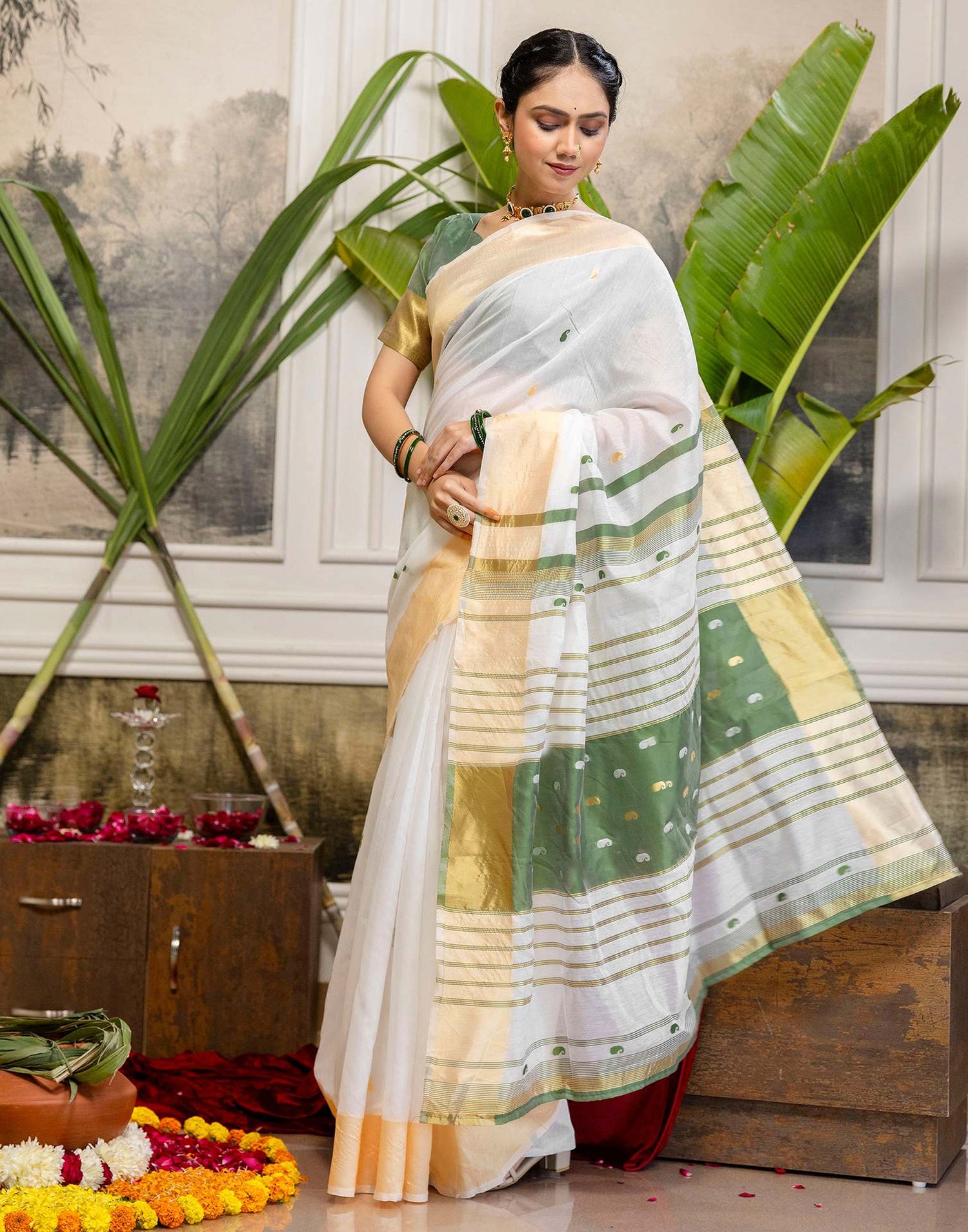 White Linen Woven Saree
