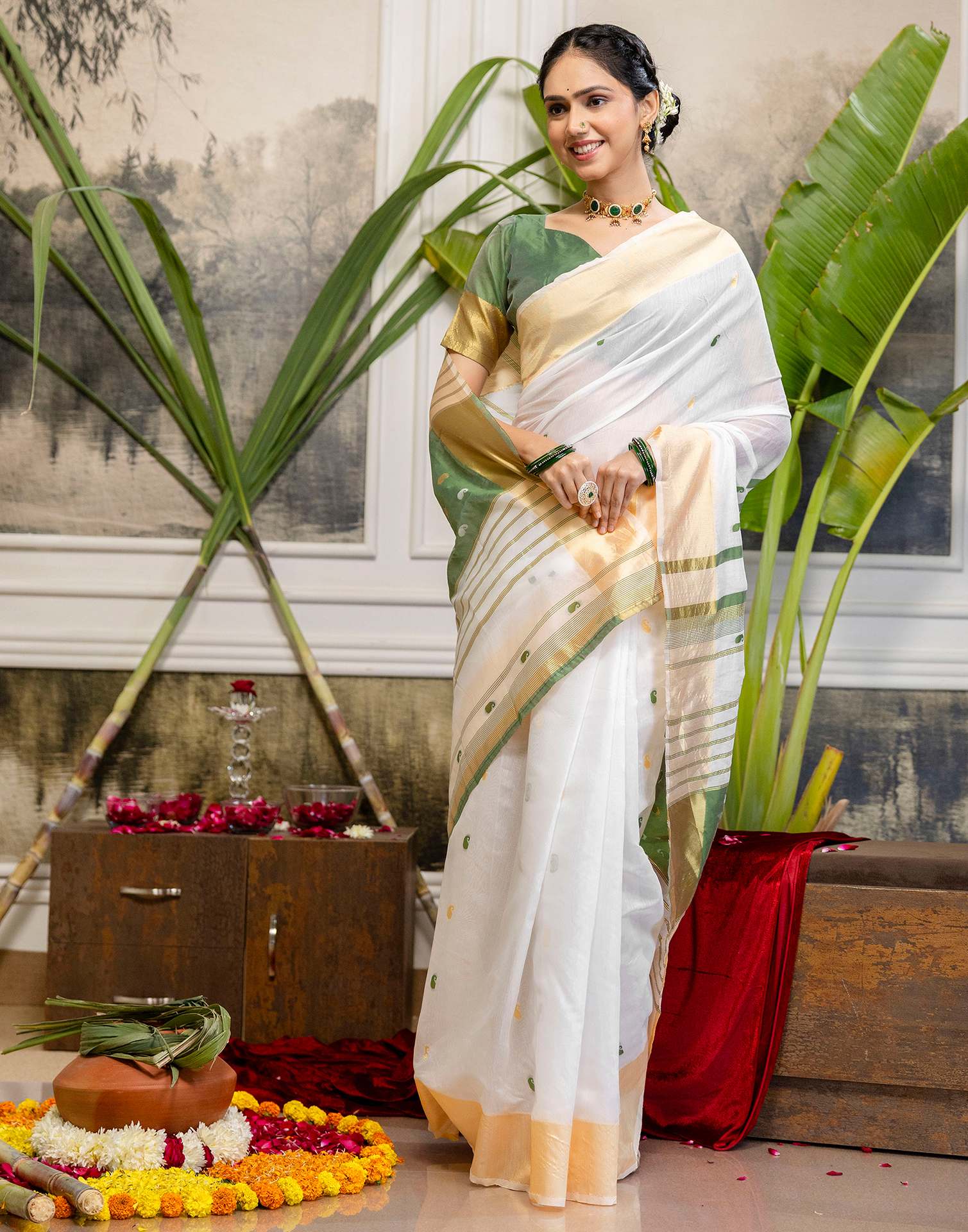 White Linen Woven Saree