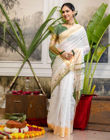White Linen Woven Saree