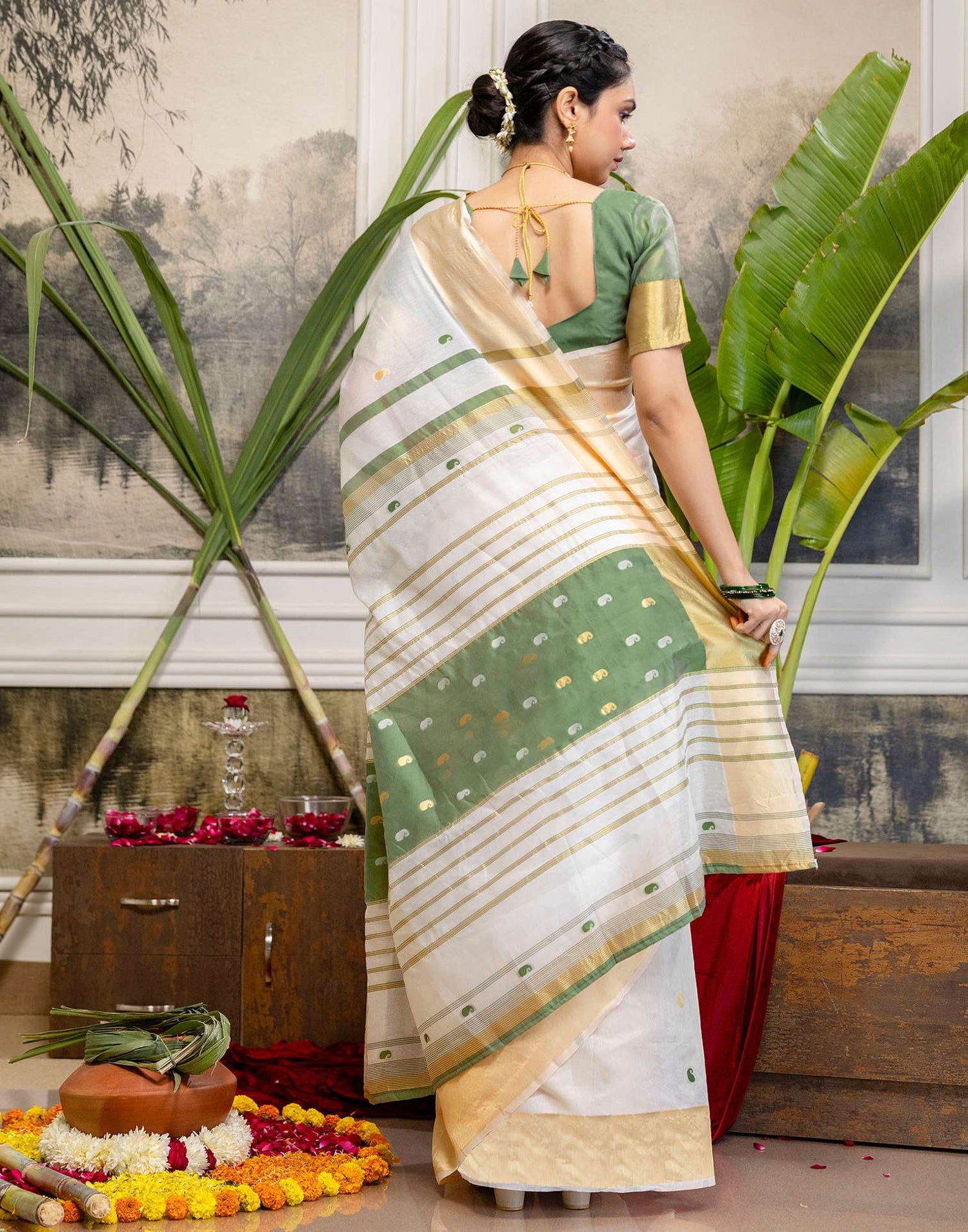 White Linen Woven Saree
