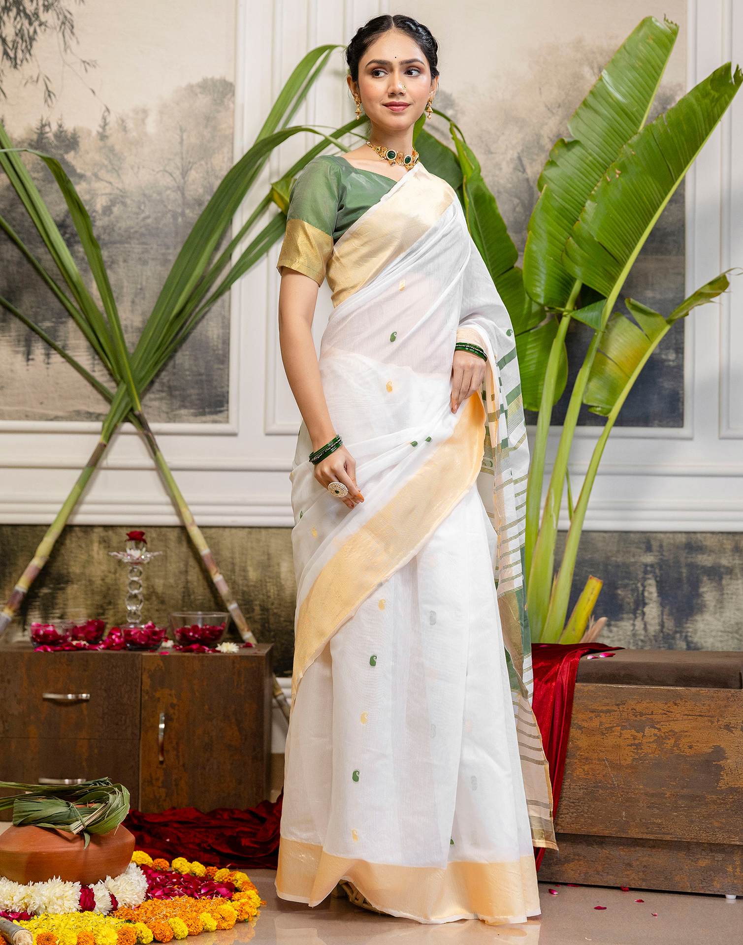 White Linen Woven Saree