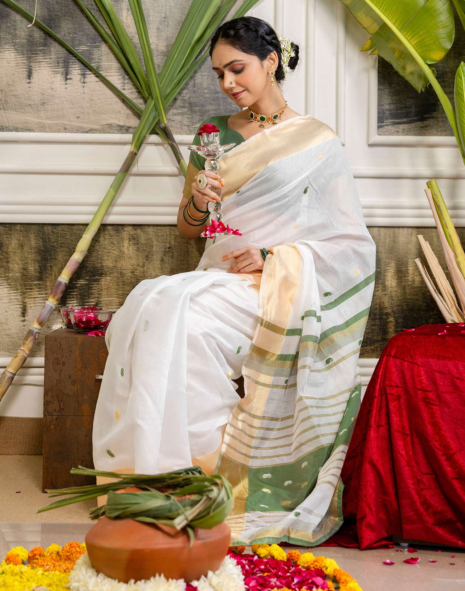 White Linen Woven Saree