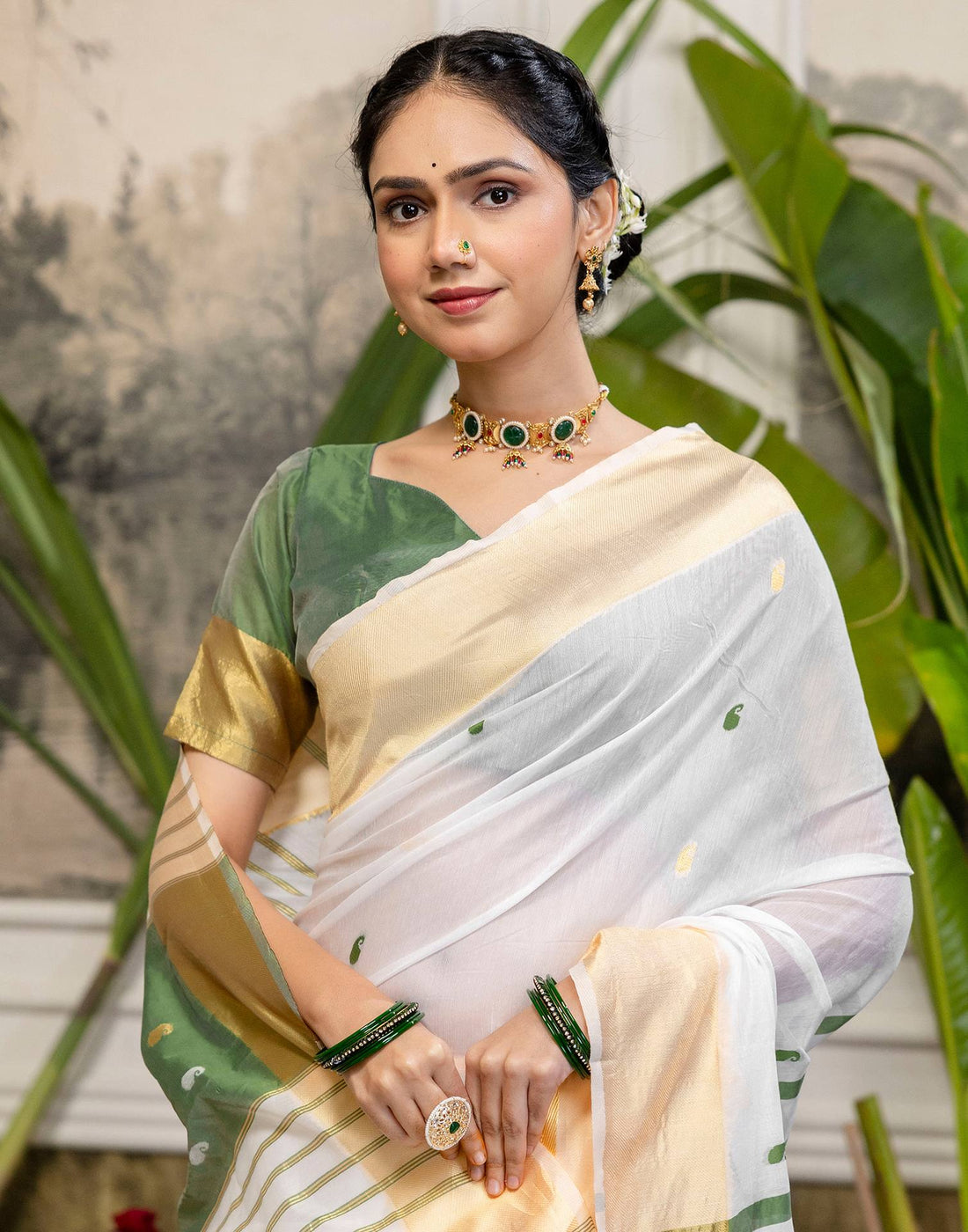 White Linen Woven Saree