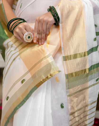 White Linen Woven Saree