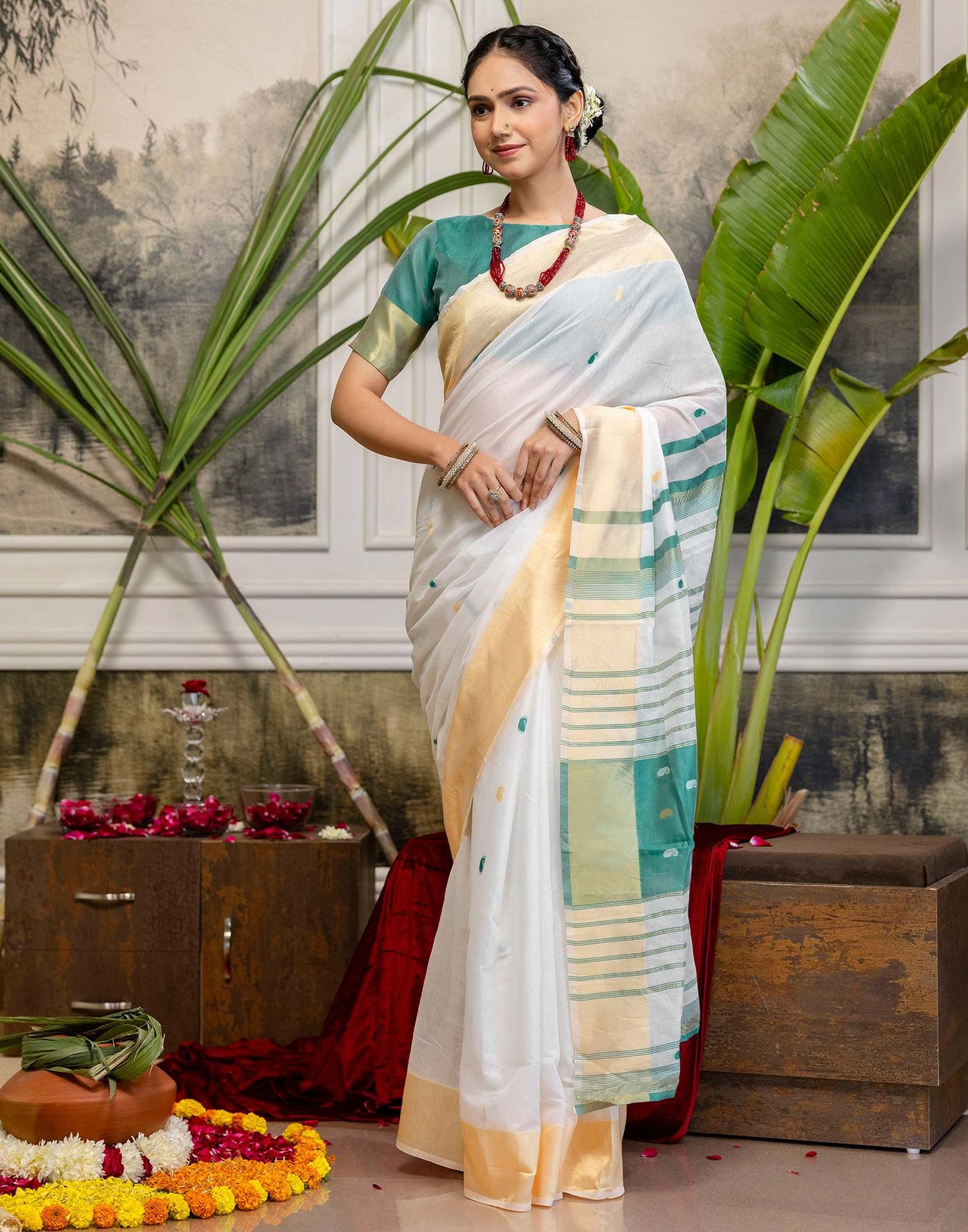 White Linen Woven Saree