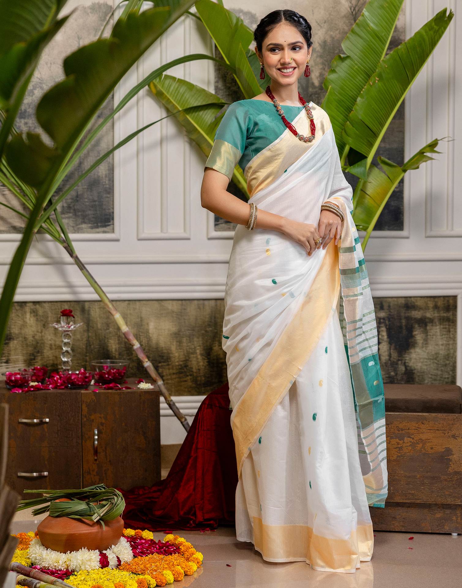 White Linen Woven Saree
