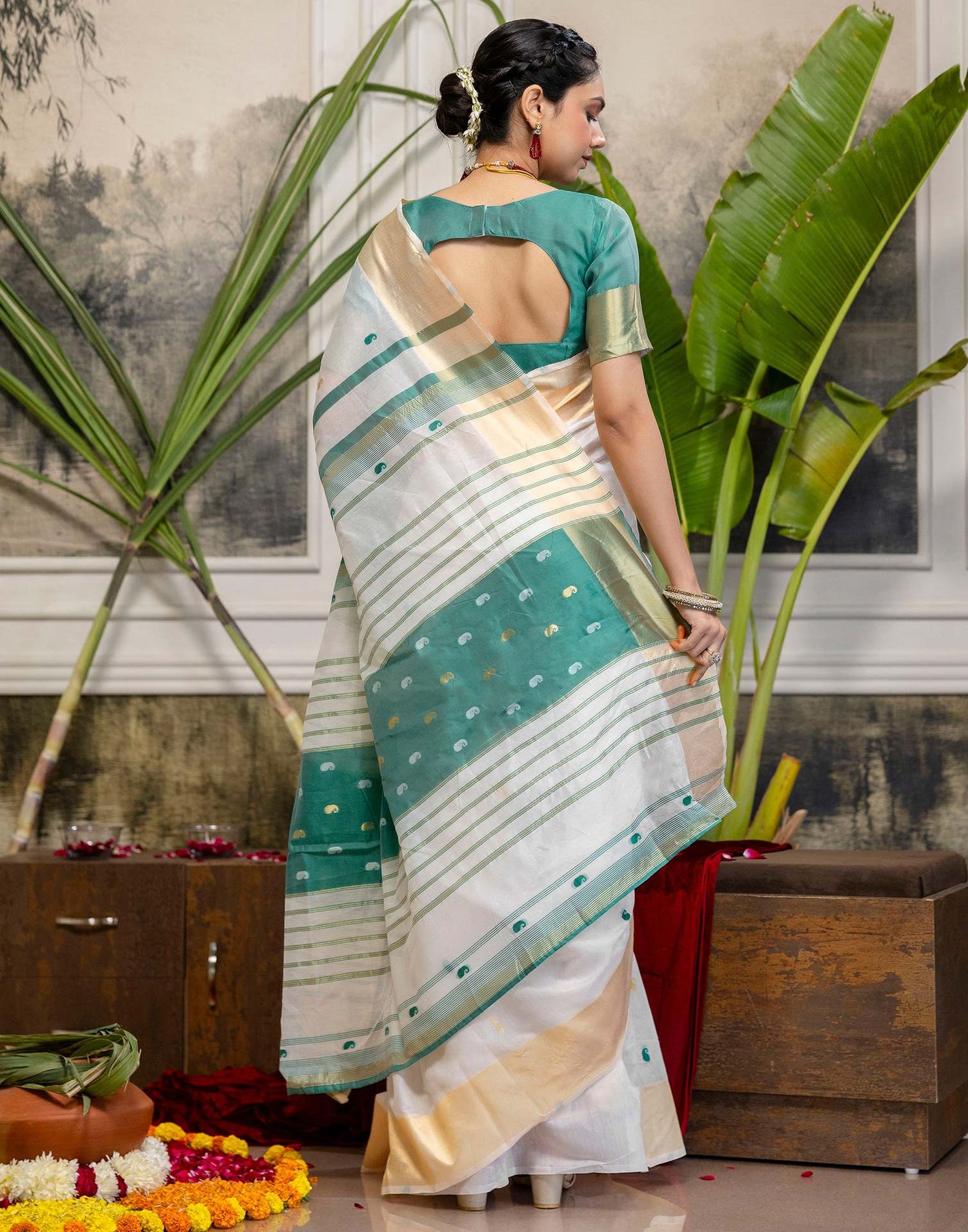 White Linen Woven Saree