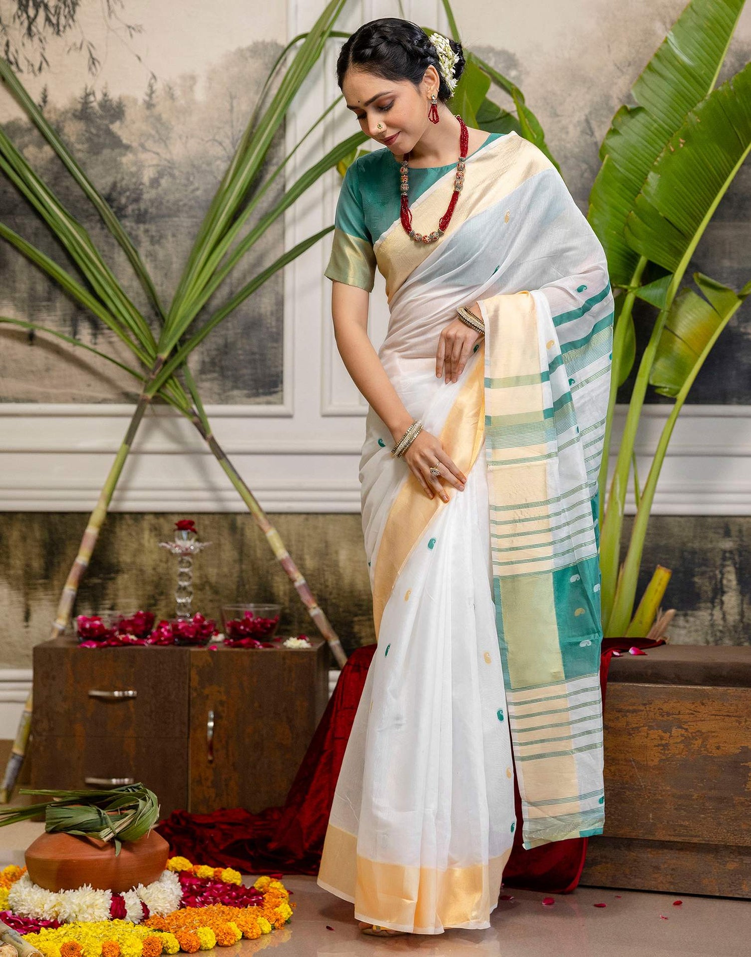 White Linen Woven Saree