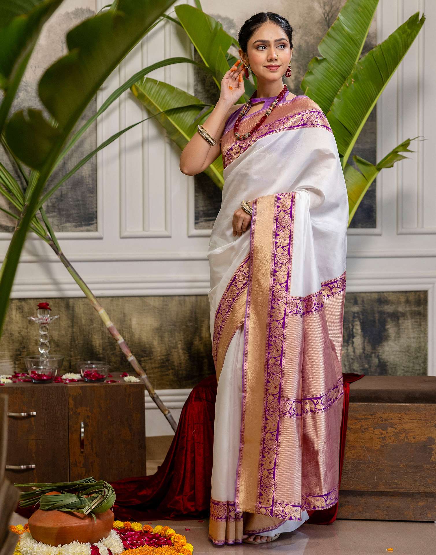 White Silk Woven Kanjivaram Saree