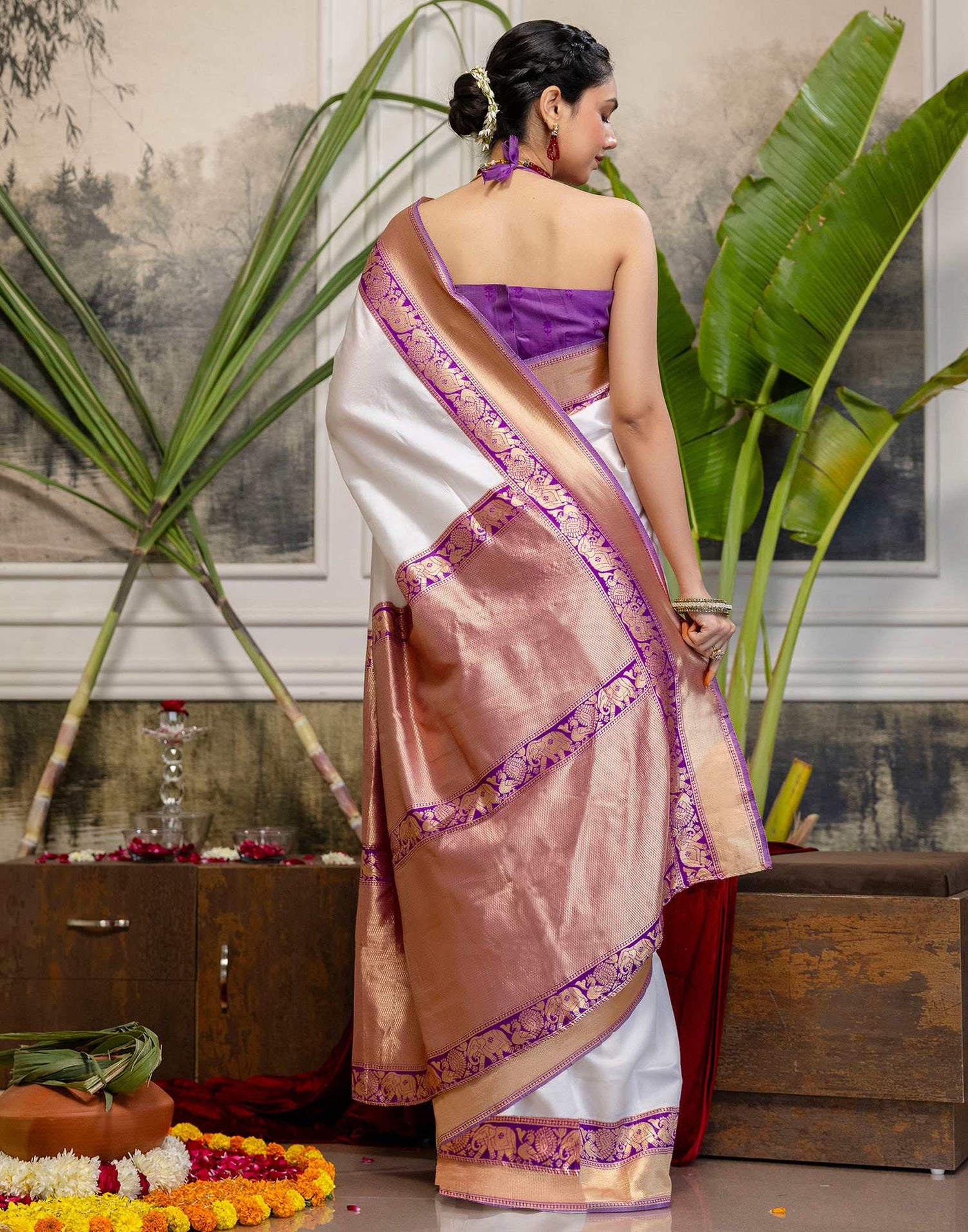 White Silk Woven Kanjivaram Saree