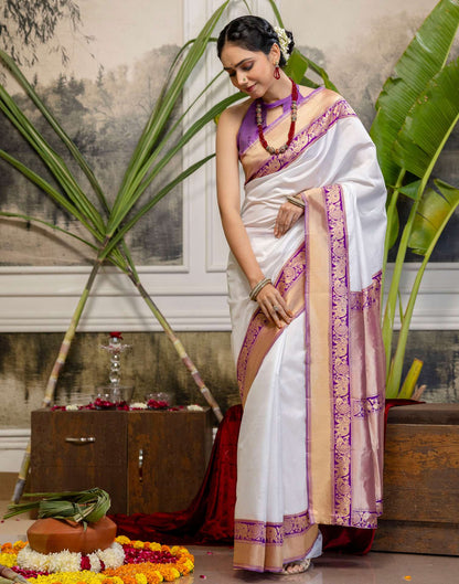 White Silk Woven Kanjivaram Saree