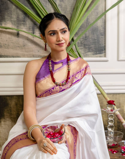 White Silk Woven Kanjivaram Saree