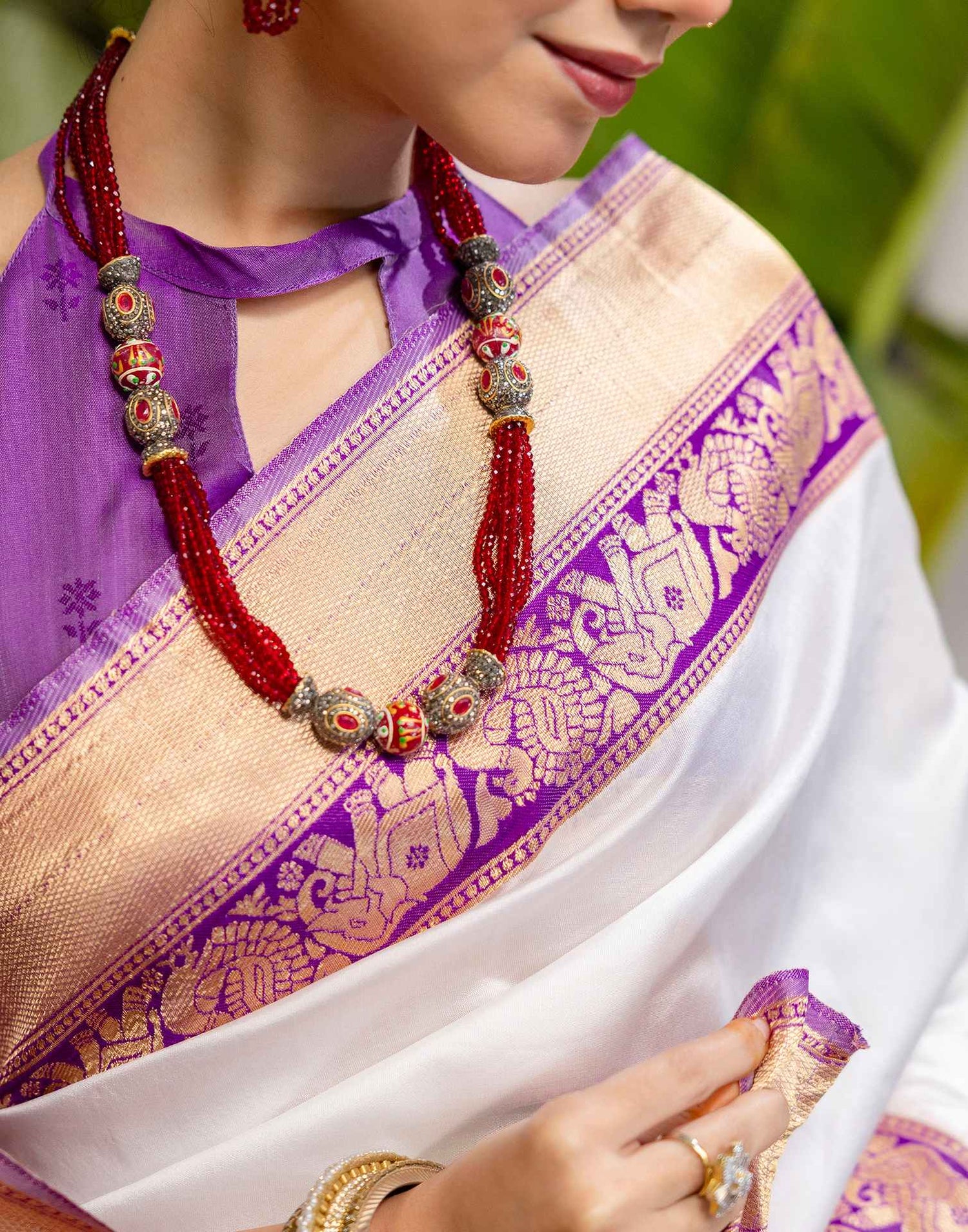 White Silk Woven Kanjivaram Saree