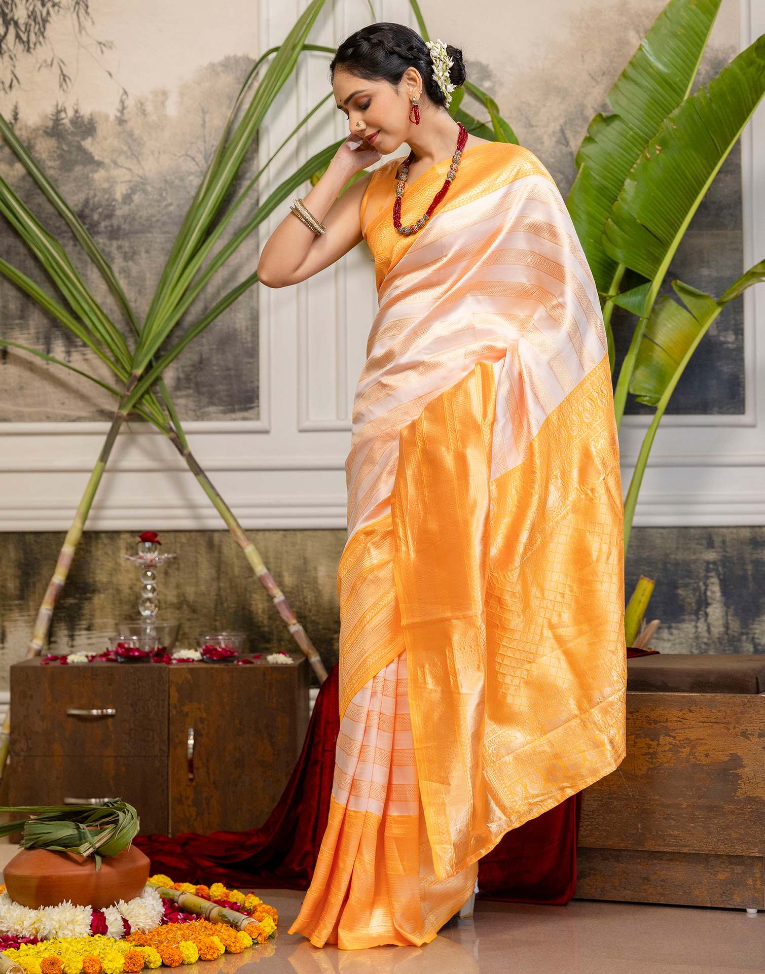 White Silk Woven Kanjivaram Saree