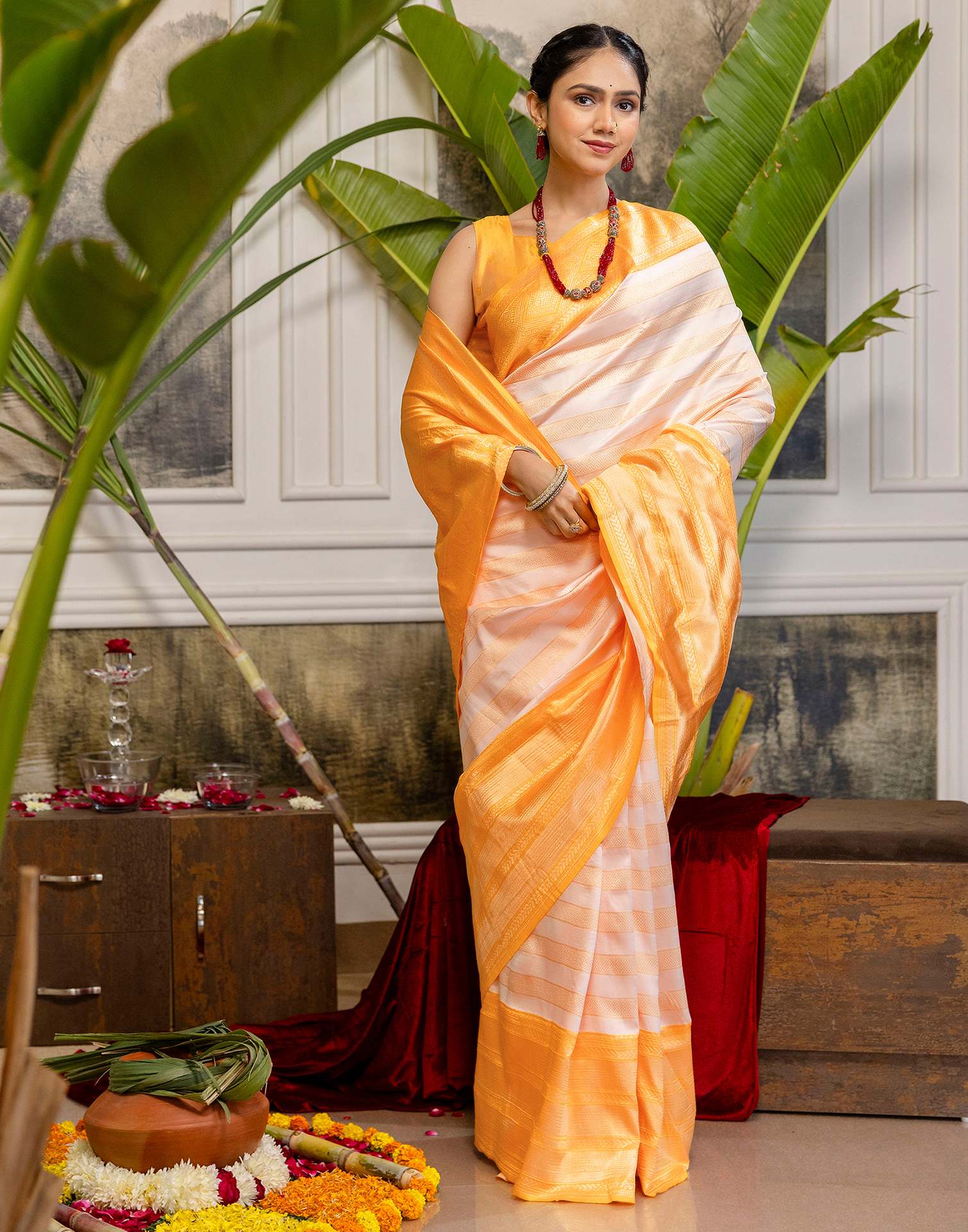 White Silk Woven Kanjivaram Saree