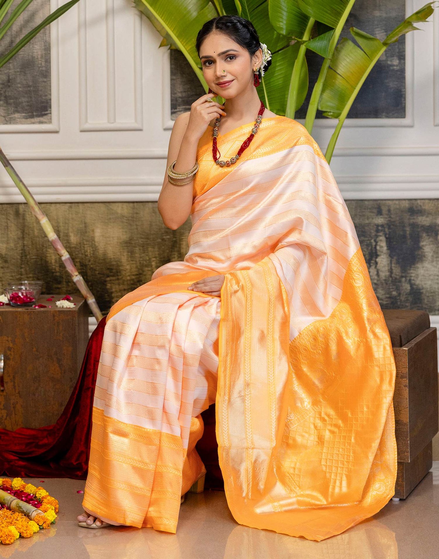 White Silk Woven Kanjivaram Saree