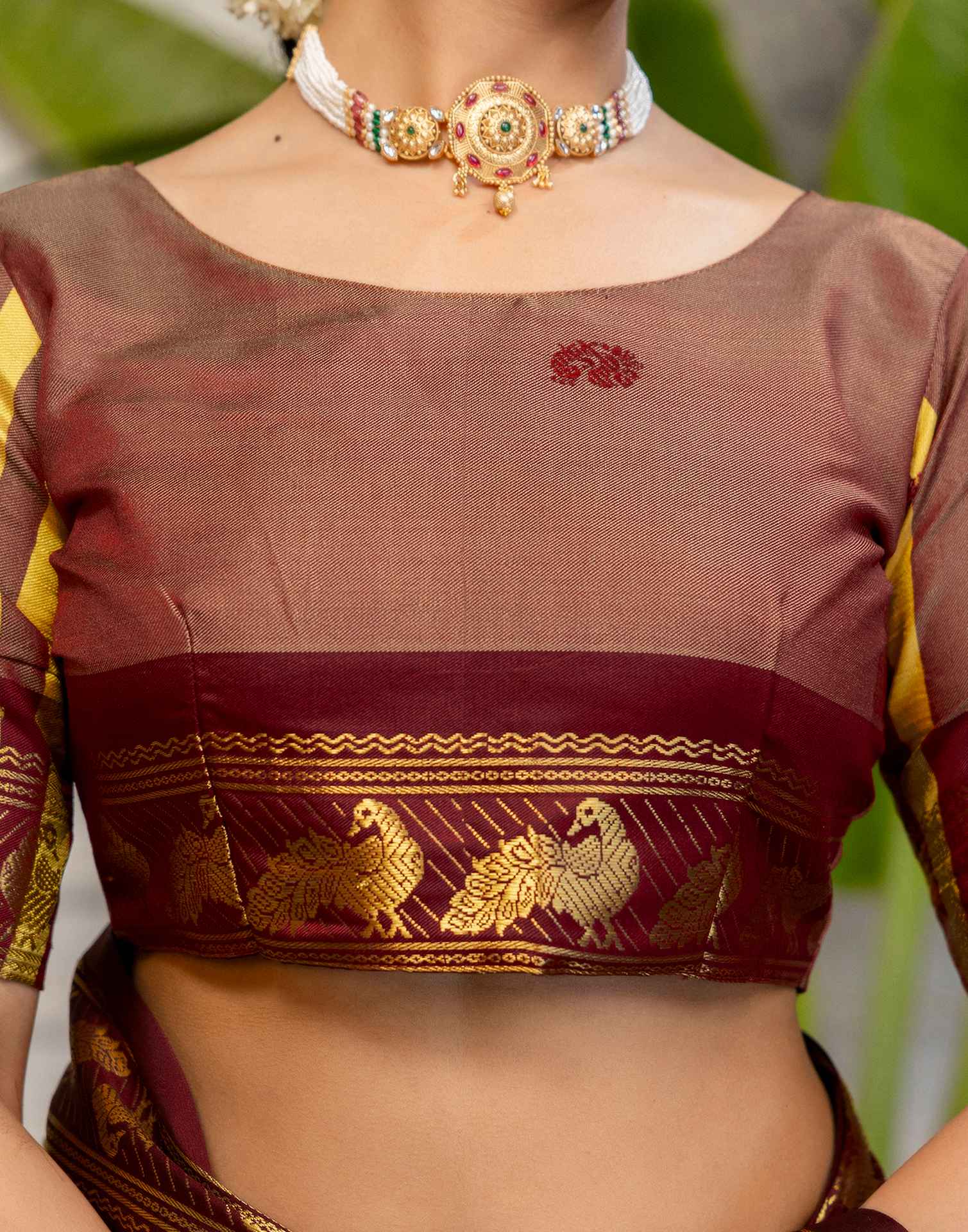 Khaki Silk Woven Kanjivaram Saree