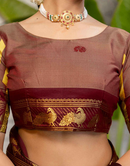 Khaki Silk Woven Kanjivaram Saree