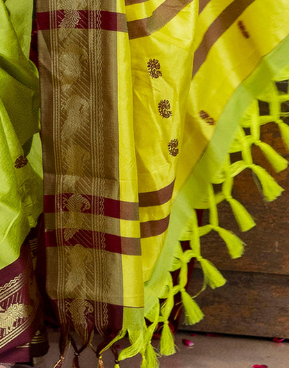 Parrot Green Silk Woven Kanjivaram Saree
