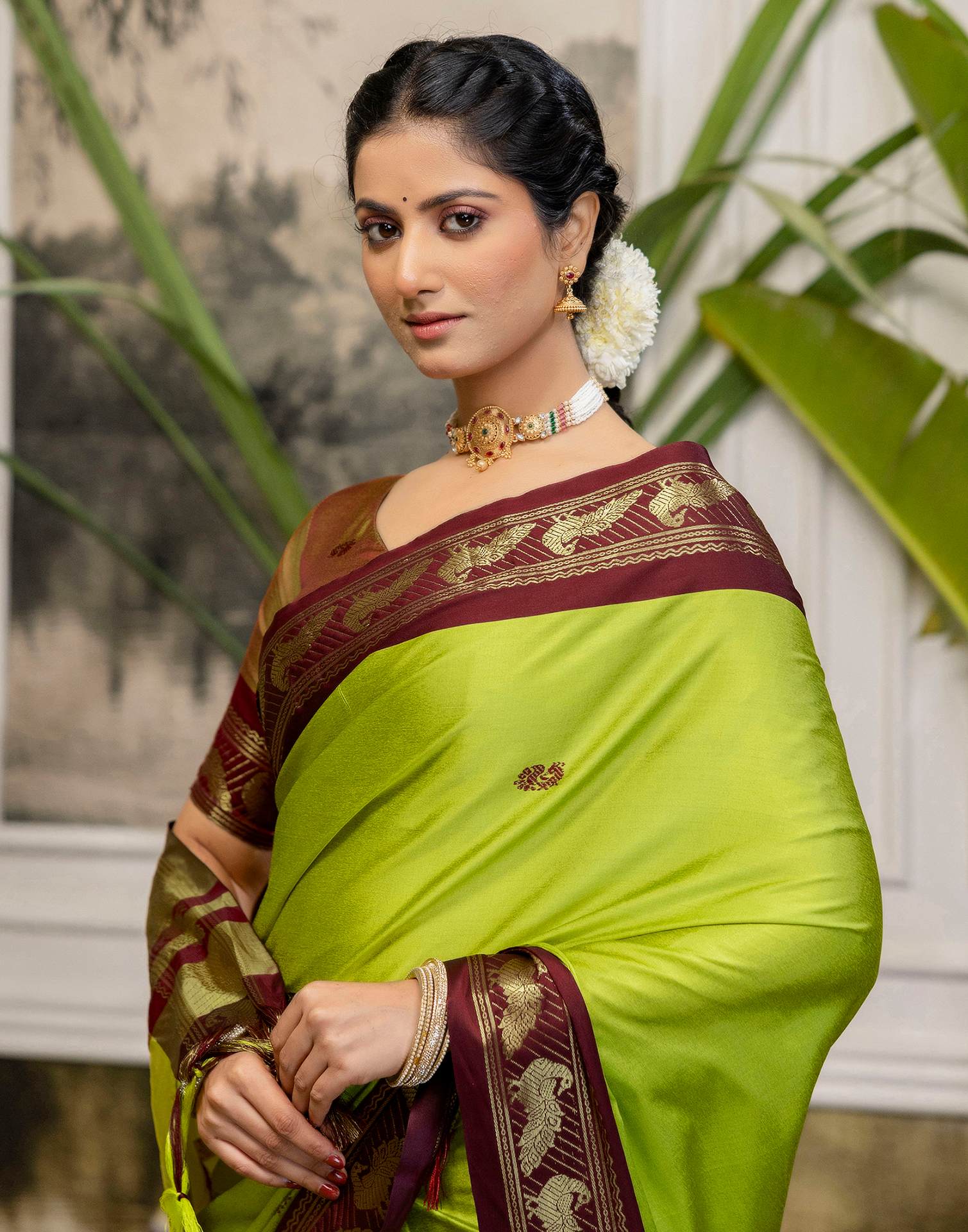 Parrot Green Silk Woven Kanjivaram Saree