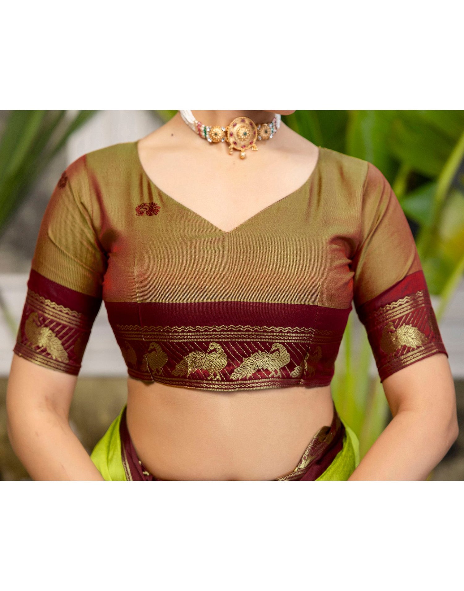 Parrot Green Silk Woven Kanjivaram Saree