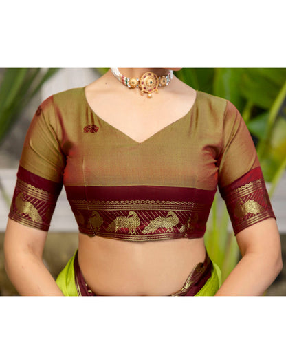 Parrot Green Silk Woven Kanjivaram Saree