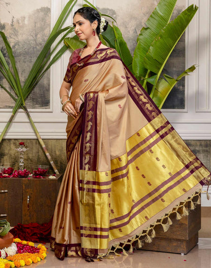 Light Brown Silk Woven Kanjivaram Saree