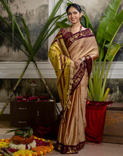 Light Brown Silk Woven Kanjivaram Saree