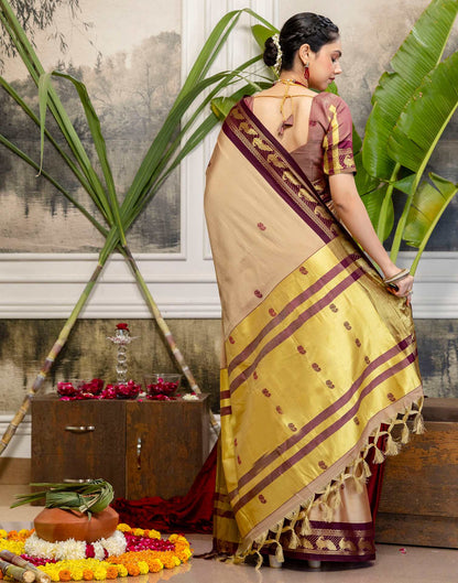Light Brown Silk Woven Kanjivaram Saree