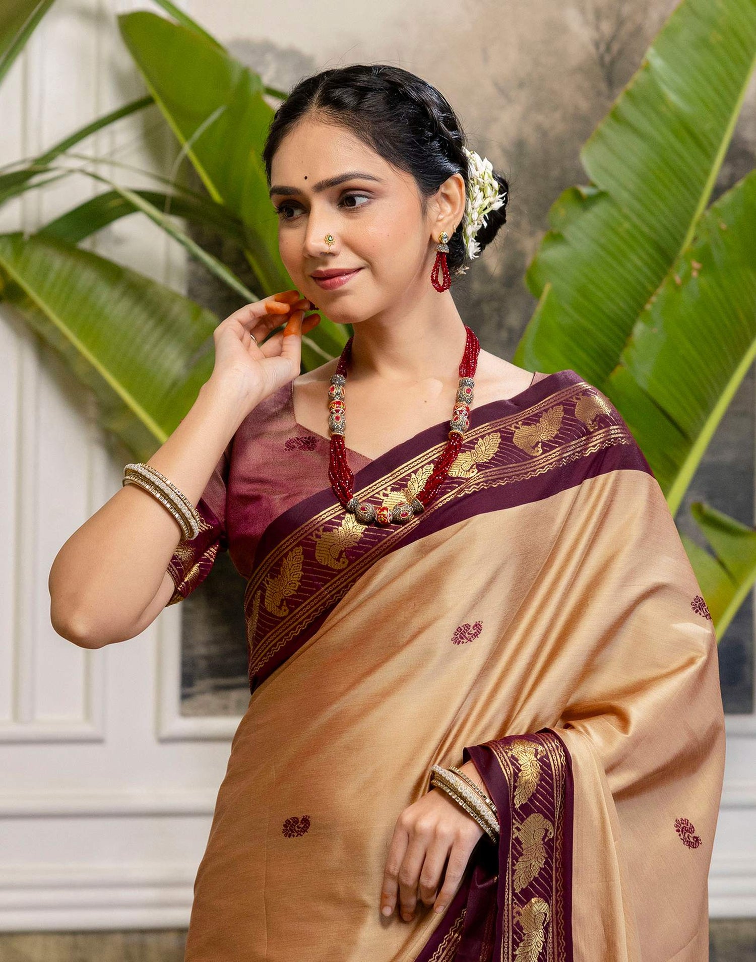 Light Brown Silk Woven Kanjivaram Saree