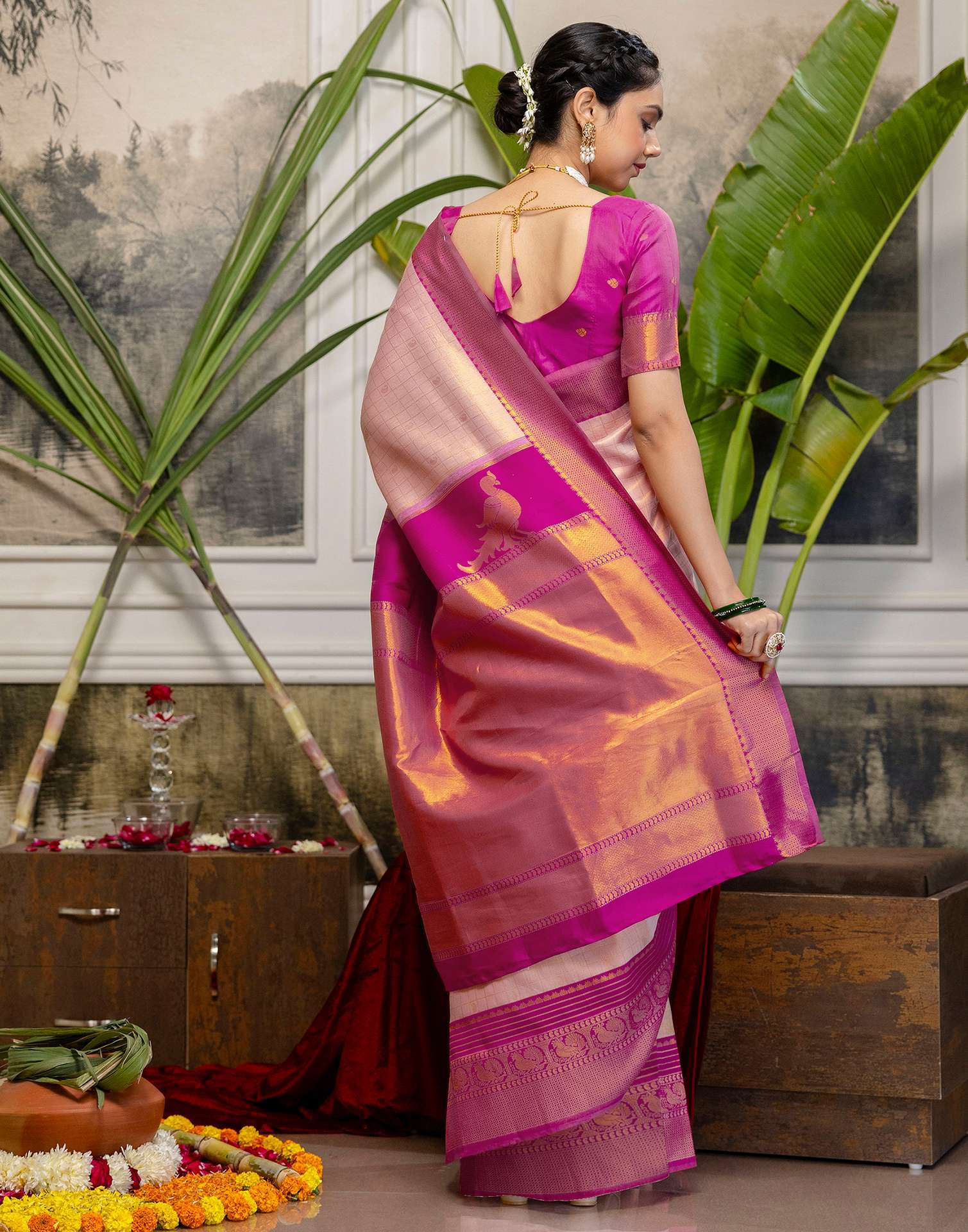 Beige Silk Woven Kanjivaram Saree