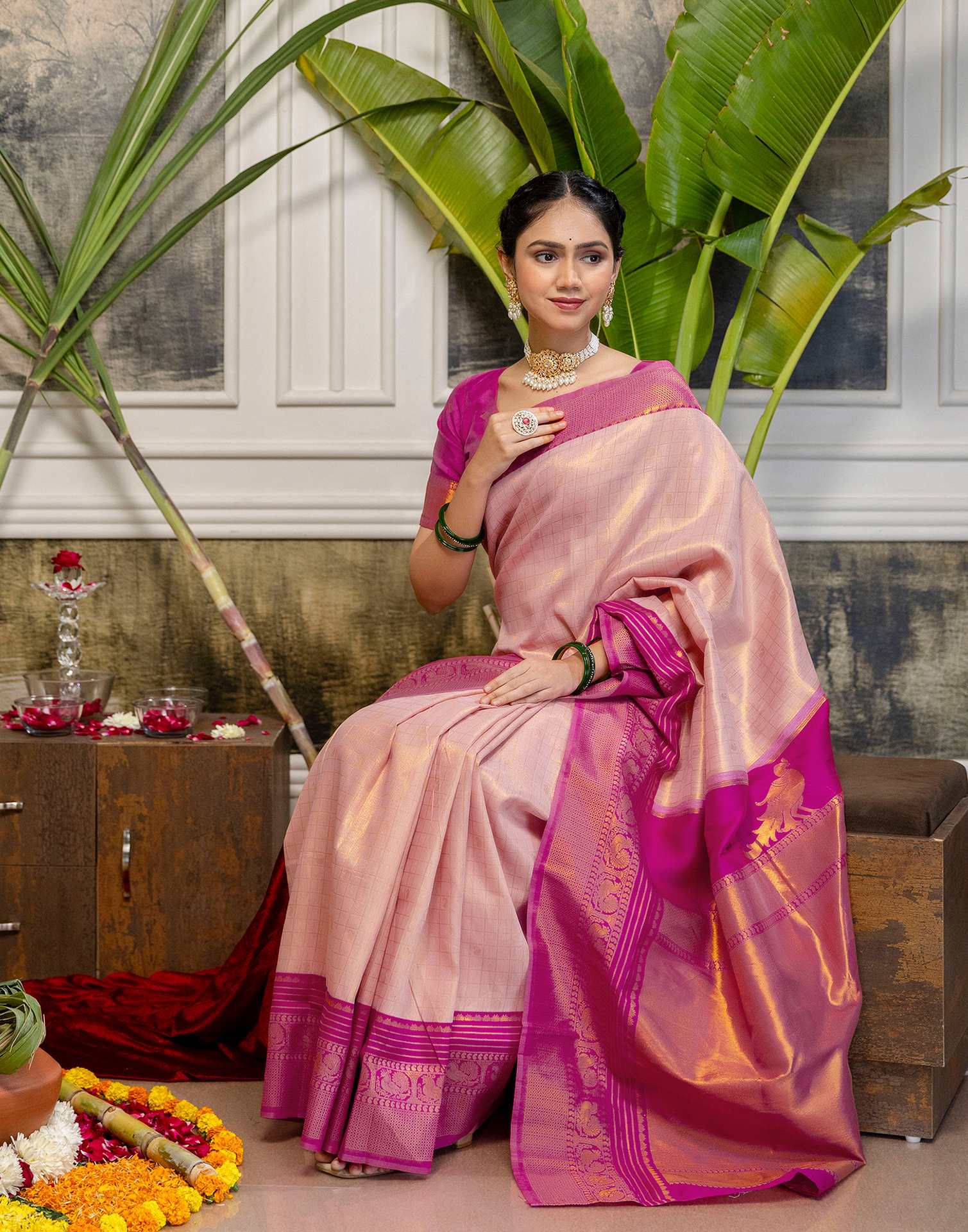 Beige Silk Woven Kanjivaram Saree