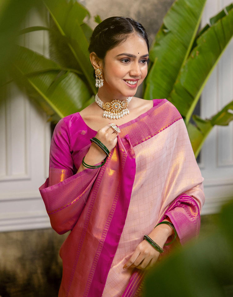 Pink Silk Woven Kanjivaram Saree